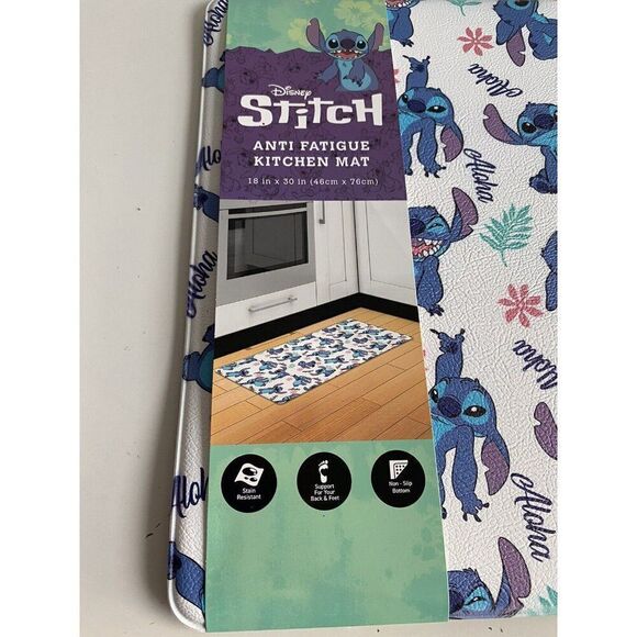 Disney Stitch Anti Fatigue Kitchen Mat 18 X 30” Aloha Hibiscus Tropical NEW - Picture 3 of 12